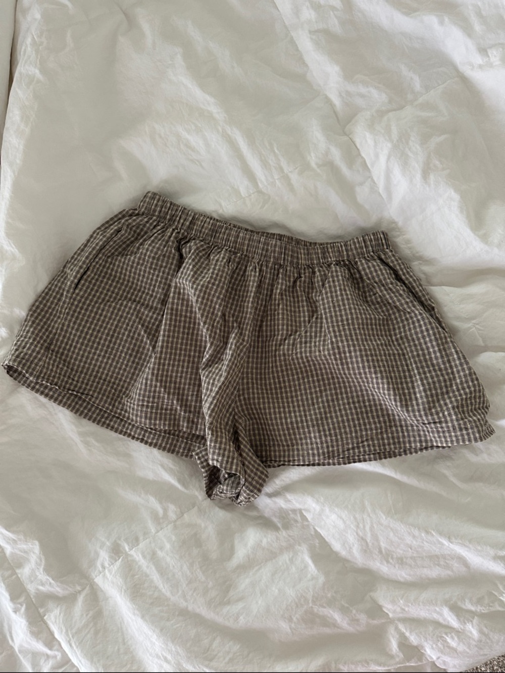 ELCE SWIM Light Brown Checkered casual Shorts with Elastic Waist- NWOT